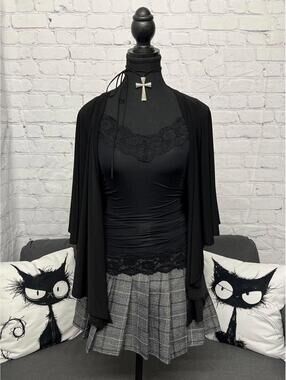Vintage "Tradition" Black Quarter Bat Sleeves Cardigan Sz S-L Whimsy Gothic